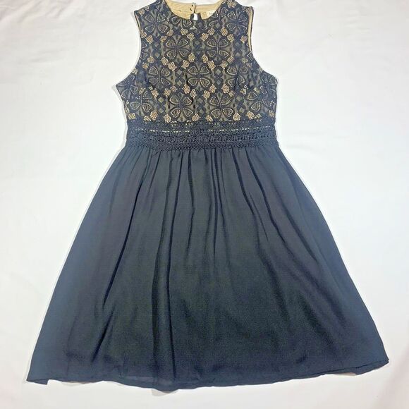 Francesca's Womens Dress Size Small Sleeveless Black Tan Lace Overlay‎ Crochet - Picture 1 of 8